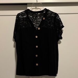 SHEIN Black Lace fake Button-Up Blouse